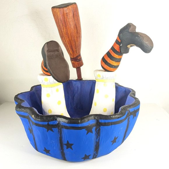 Vintage Department 56 Glitterville Halloween Witch Paper Mache Candy Bowl